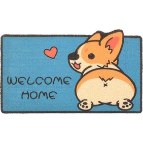 MEANT2TOBE Welcome Mat Outdoor - Corgi Design - 17.7" x 29.5" Blue Rug for Front Porch - Durable Welcome Rug for Home Entrance - Weatherproof & Decorative Outdoor Doormats for Front Door