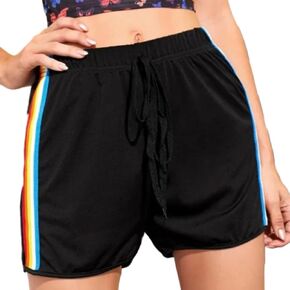 Women's Workout Cotton shorts with Rainbow Stripes, Athletic Elastic Dolphin Shorts for Gym Yoga Running