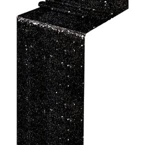 Black Sequin Table Runner 1Pack 12 x 108 inch Long Table Runners,Glitter Shiny Fabric Runner for Round Rectangle Table Decorations Reception Party Event Wedding Birthday Halloween Graduation in Kuwait