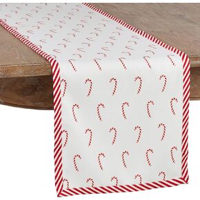 SARO LIFESTYLE Peppermint Collection Candy Cane Print Table Runner, 16" x 108", Red