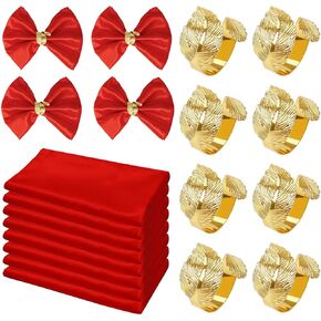 16-Pack Gold Napkin Rings and Satin Napkins 8-Piece Set, Smooth Fabric Napkins and Napkin Holders for Wedding Reception Personalized Napkins Bride's Wedding Banquet Napkins (Black, 17 x 17 inches)