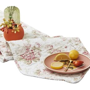 DaDalogy Bedding Cottage Roses Quilted Floral Dining Table Runner - Lovely Cotton Blossom Garden Dainty Picnic - Elegant Decorative Coffee Bar Kitchen Tea Mat - 13" x 72"