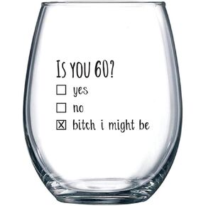60th Birthday Gifts for Women and Men Wine Glass - Funny Is You 60 Gift Idea for Mom Dad Husband Wife – 60 Year Old Party Supplies Decorations for Him, Her - 15oz