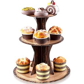 Cupcake Stand, Woodland Baby Shower Decorations Wood Birthday Party Supplies, 3 Tier Cardboard Wooden Tower, Grain Rustic Jungle Animal Cupcake Stand Lumberjack Western