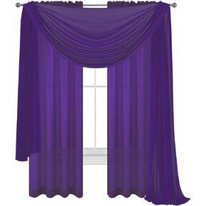 Black Window Sheer Curtains with Matching Scarf 2 Voile Panels and 1 Valance for Bedroom Living Room, Decorative Curtains, Solid Sheer Curtains Set of 3: Panels 2 + 1 Scarf (Black)
