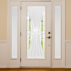2 Pcs White Lace French Door Curtain Boho Geometric Voile Curtains Light Filtering Small Sidelight Curtain Panel for Glass Door Patio Front Door Tie-Backs Included, 26 x 40 Inch