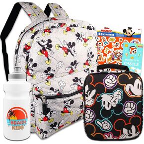Mickey Mouse Backpack with Lunch Box for Boys Set - Bundle of 16" Mickey Backpack and Lunch Box, Stickers, More | Disney Mickey Mouse School Backpack