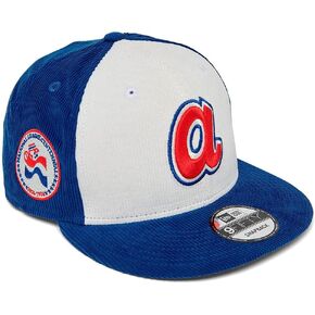 New Era Atlanta Braves 9FIFTY Cooperstown National League Centennial Patch Corduroy Snapback Cap, Adjustable Hat Blue White