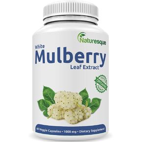 White Mulberry Leaf Extract | 1000mg 60 Vegan Capsules | Non-GMO and Gluten Free Herbal Supplement