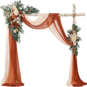 Wedding Arch Flowers with Drape Kit (Pack of 4) - 2pcs Artificial Flower Swag with 2pcs Draping Fabric for Wedding Ceremony Arbor and Reception Backdrop Decoration (Blush & White)