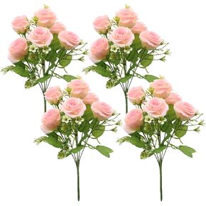 Artificial Roses Flowers - Silk Flower with Stems, Realistic Roses Bouquet - 4 Bouquets of 24 Roses, Plastic Fake Flowers for Home Decor Bridal and Wedding Decoration - Mixed