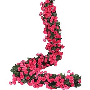 Lannu 2 Pack Artificial Rose Vine FlowersFake Garland Ivy Flower Silk Hanging Garland Plants for Home Wedding Party Decorations, (RED)