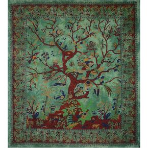 Bless international Tapestry Tree of Life Wall Hanging Psychedelic Tapestries Indian Cotton Bedspread Picnic Sheet Wall Decor Blanket Wall Art Hippie Bedroom Decor (Turquoise Tree of Life, (88 X 104