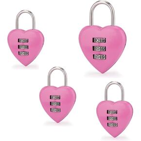 4 Pcs Pink Love Heart Shape Combination Padlock for Girls Women, Mini 3-Digit Password Resettable Code Locker Lock Combination Locks
