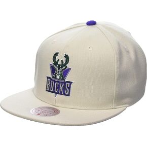 Mitchell & Ness Milwaukee Bucks Snapback Adjustable Hat Cap - Cream