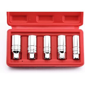 MIXPOWER 3/8-Inch Drive Spark Plug Socket Set, SAE & Metric, CR-V Steel Mirror finish, 6-Point, 5/8-Inch, 3/4-Inch, 13/16-Inch, 14mm, 18mm, 5-Piece Set