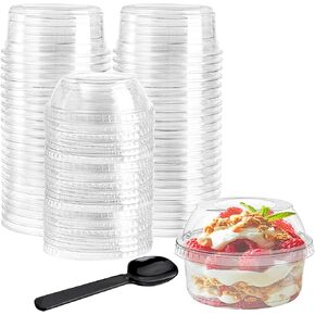 WUWEOT 50 Pack Plastic Dessert Cups, 12 oz Clear PET Dessert Bowls, Disposable Parfait Cups with Lid (No Hole) for Ice Cream Fruit Iced Cold Drinks Dessert Yogurt Cereal Parfait Puddings Mousse