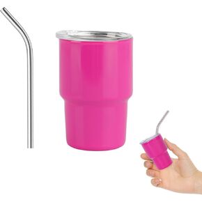 نظارات لطيفة مع قش 2oz، كوب صغير مع غطاء وقش، أكواب معزولة من Kawaii لأرواح قهوة الإسبريسو، هدايا مضحكة لطيفة، وردي غامق