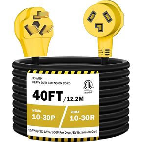 10FT 3 Prong Dryer 30A 10-30P to 10-30R / EV Extension Cord Level 2 EV Charging 125V/250V STW 10 Gauge Heavy Duty Extension Cord Blue Plug