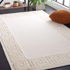 SAFAVIEH Metro Collection Area Rug - 5' x 8', Ivory, Handmade Greek Key Border Wool, Ideal for High Traffic Areas in Living Room, Bedroom (MET276A)