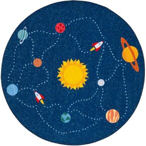 SAFAVIEH Kids Playhouse Collection Area Rug - 5' Round, Navy & Gold, Non-Shedding Machine Washable & Slip Resistant Ideal for High Traffic Areas for Boys & Girls in Playroom, Nursery (KPH253N)