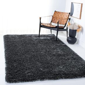 SAFAVIEH Paris Shag Collection Area Rug - 6' x 9', Dark Grey, Handmade Silken Glam, 2-inch Thick Ideal for High Traffic Areas in Living Room, Bedroom (SG512H)