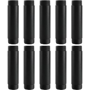 3/4"x 2" Black Painted Industrial Pipe - Home Expert 10 Pack Black Malleable Cast Iron Pipe Heavy Duty Pre Cut Metal Pipe Threaded Gray Pipe Fitting for Industrial Vintage Style DIY Project
