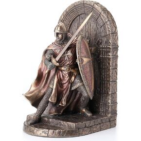 Maltese Crusader Statue in Armor Guarding Door Holding Shield & Sword Bronze Finish Resin Bookend 7.5 Inches High