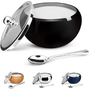 KooK Sugar Bowl, Sugar Bowl with Lid and Spoon, Sugar Container with Lid, for Salt, Coffee, Holds 2 Cups, Dishwasher Safe, Copper, 16 Oz
