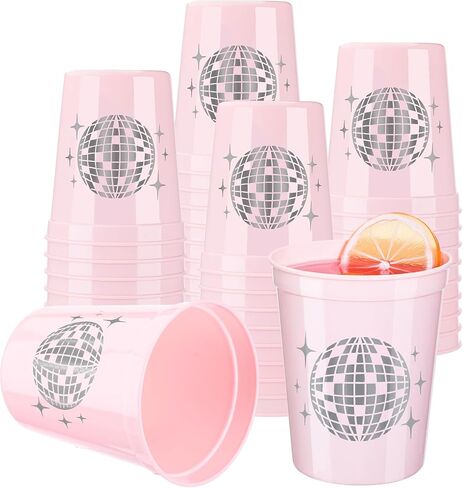 Uiifan 30 Pcs 16 oz Disco Cups Plastic Bachelorette Cups Reusable Disco Ball Drink Cups for Cowgirl Bride Bridal Shower 70s 80s 90s Party Supplies (Pink) in Saudi Arabia
