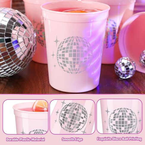 Uiifan 30 Pcs 16 oz Disco Cups Plastic Bachelorette Cups Reusable Disco Ball Drink Cups for Cowgirl Bride Bridal Shower 70s 80s 90s Party Supplies (Pink) in Saudi Arabia