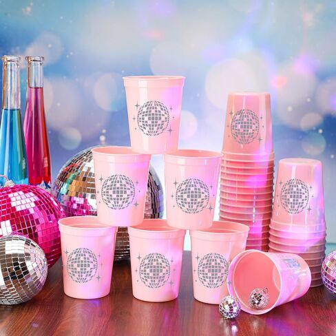 Uiifan 30 Pcs 16 oz Disco Cups Plastic Bachelorette Cups Reusable Disco Ball Drink Cups for Cowgirl Bride Bridal Shower 70s 80s 90s Party Supplies (Pink) in Saudi Arabia