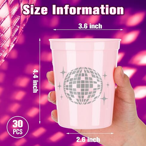 Uiifan 30 Pcs 16 oz Disco Cups Plastic Bachelorette Cups Reusable Disco Ball Drink Cups for Cowgirl Bride Bridal Shower 70s 80s 90s Party Supplies (Pink) in Saudi Arabia