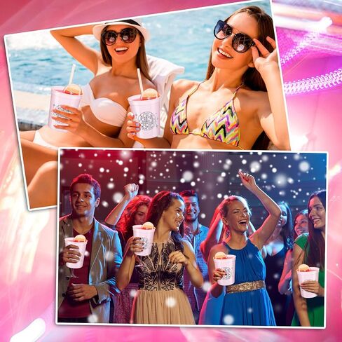Uiifan 30 Pcs 16 oz Disco Cups Plastic Bachelorette Cups Reusable Disco Ball Drink Cups for Cowgirl Bride Bridal Shower 70s 80s 90s Party Supplies (Pink) in Saudi Arabia