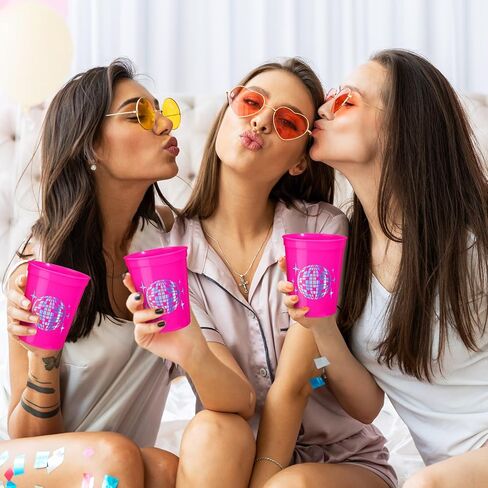 Uiifan 30 Pcs 16 oz Disco Cups Plastic Bachelorette Cups Reusable Disco Ball Drink Cups for Cowgirl Bride Bridal Shower 70s 80s 90s Party Supplies (Pink) in Saudi Arabia