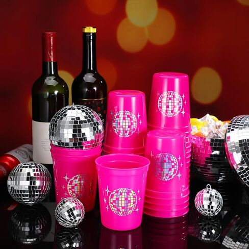 Uiifan 30 Pcs 16 oz Disco Cups Plastic Bachelorette Cups Reusable Disco Ball Drink Cups for Cowgirl Bride Bridal Shower 70s 80s 90s Party Supplies (Pink) in Saudi Arabia