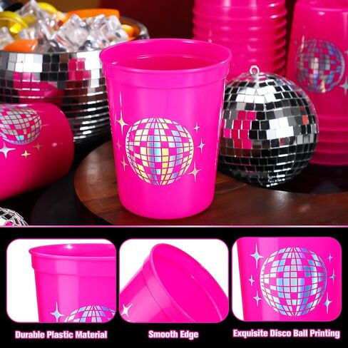 Uiifan 30 Pcs 16 oz Disco Cups Plastic Bachelorette Cups Reusable Disco Ball Drink Cups for Cowgirl Bride Bridal Shower 70s 80s 90s Party Supplies (Pink) in Saudi Arabia