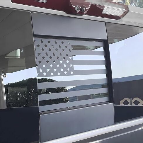 يناسب Chevy Silverado وGMC Sierra 2019-2022 2023 2024 نافذة منزلقة خلفية وسطى خلفية من الفينيل بعلم أمريكي أمريكي، أسود مطفي قطعة واحدة صلبة in Kuwait