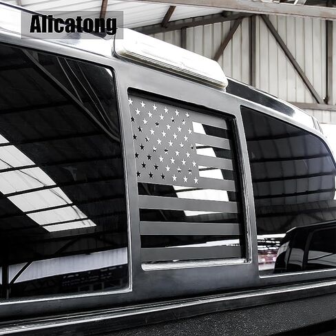 يناسب Chevy Silverado وGMC Sierra 2019-2022 2023 2024 نافذة منزلقة خلفية وسطى خلفية من الفينيل بعلم أمريكي أمريكي، أسود مطفي قطعة واحدة صلبة in Kuwait