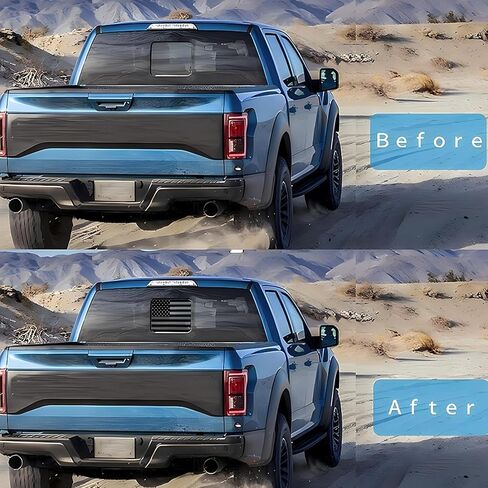 يناسب Chevy Silverado وGMC Sierra 2019-2022 2023 2024 نافذة منزلقة خلفية وسطى خلفية من الفينيل بعلم أمريكي أمريكي، أسود مطفي قطعة واحدة صلبة in Kuwait