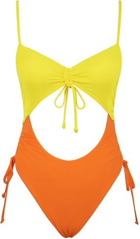 coastal rose Womens One Piece Swimsuits Sexy Cutout Drawstring Tie Ruched Monikinis High Waisted Bathing Suit Swimwear in Saudi Arabia