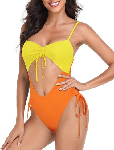 coastal rose Womens One Piece Swimsuits Sexy Cutout Drawstring Tie Ruched Monikinis High Waisted Bathing Suit Swimwear in Saudi Arabia