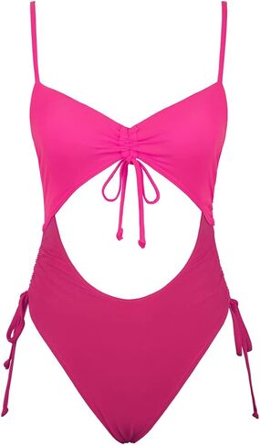 coastal rose Womens One Piece Swimsuits Sexy Cutout Drawstring Tie Ruched Monikinis High Waisted Bathing Suit Swimwear in Saudi Arabia