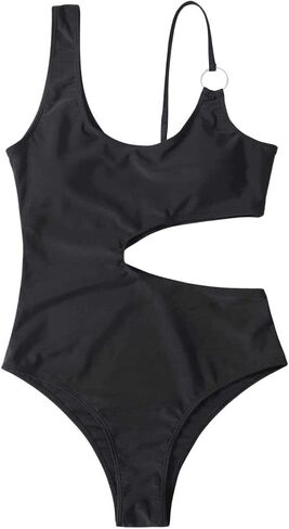 Milumia Women's Cut Out One Piece Bathing Suit Ring Linked Asymmetrical Swimsuit Monokinis Black Medium in Saudi Arabia