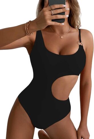 Milumia Women's Cut Out One Piece Bathing Suit Ring Linked Asymmetrical Swimsuit Monokinis Black Medium in Saudi Arabia