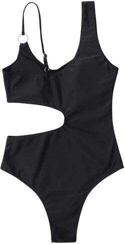 Milumia Women's Cut Out One Piece Bathing Suit Ring Linked Asymmetrical Swimsuit Monokinis Black Medium in Saudi Arabia