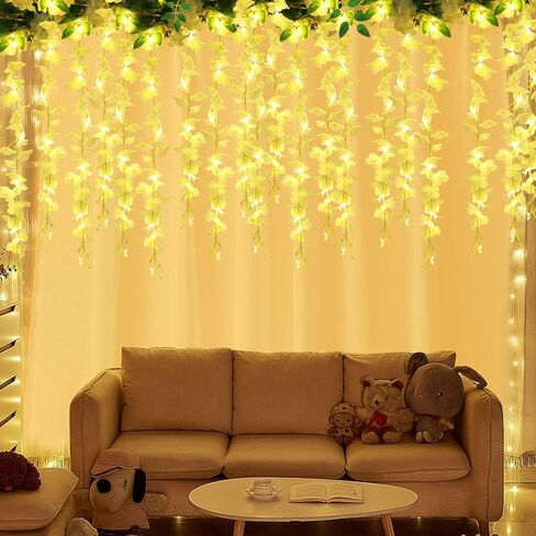 DEEMEI 20 Branches Wisteria Garlands Artificial Flowers Wisteria Vine Rattan Silk Hanging Flowers with LED Strings Lights for Wedding Arch Home Garden Outdoor Ceremony Decor in Kuwait