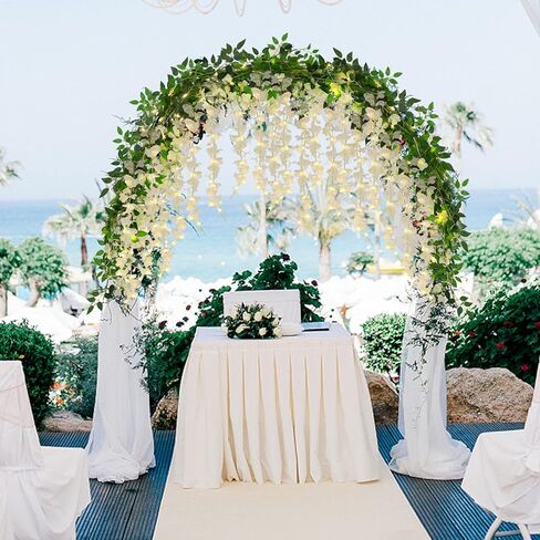 DEEMEI 20 Branches Wisteria Garlands Artificial Flowers Wisteria Vine Rattan Silk Hanging Flowers with LED Strings Lights for Wedding Arch Home Garden Outdoor Ceremony Decor in Kuwait