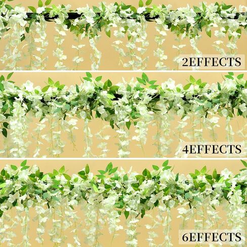 DEEMEI 20 Branches Wisteria Garlands Artificial Flowers Wisteria Vine Rattan Silk Hanging Flowers with LED Strings Lights for Wedding Arch Home Garden Outdoor Ceremony Decor in Kuwait