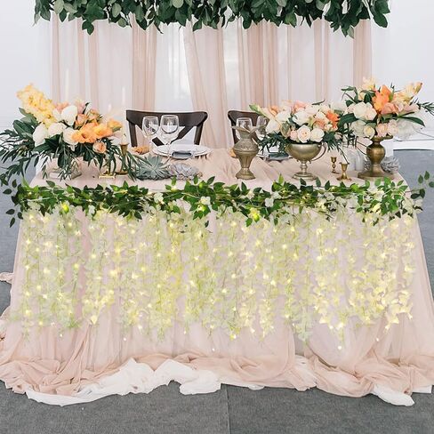 DEEMEI 20 Branches Wisteria Garlands Artificial Flowers Wisteria Vine Rattan Silk Hanging Flowers with LED Strings Lights for Wedding Arch Home Garden Outdoor Ceremony Decor in Kuwait